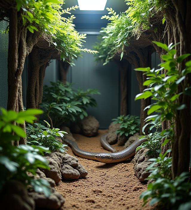 Terrarium sécurisé pour serpent avec branches d'escalade