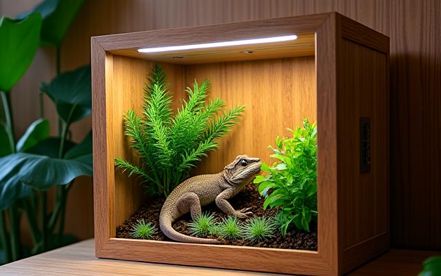 Un terrarium en bois sur mesure avec ventilation intégrée et éclairage LED pour reptiles